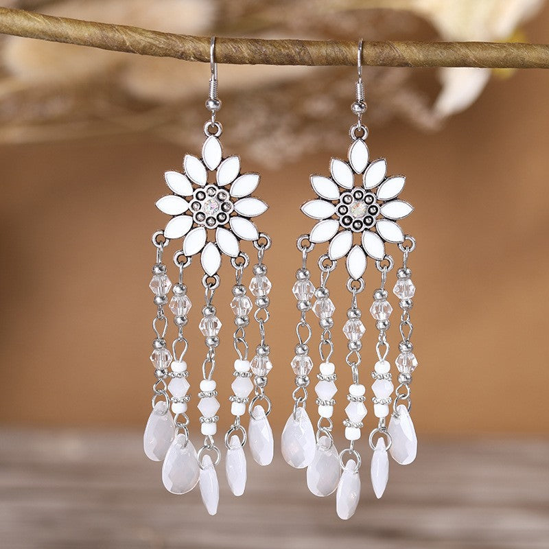 Ethnic Style Tassel Long Bohemian Crystal Yunnan Summer Earrings