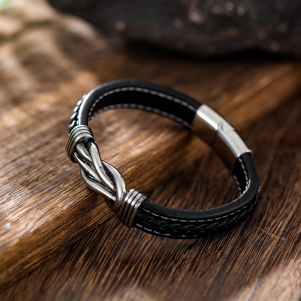 Bracelets tendance à boucle magnétique en cuir et acier inoxydable pour hommes