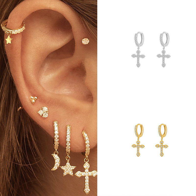 Trendy Rhinestone Zircon Cross Eardrops Style Ear Buckle