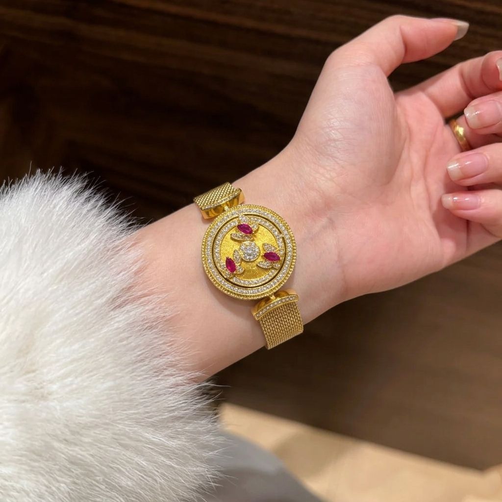 Pairing Gold-plated Rotating Compass Red Corundum Watch Strap Chain Jewelry Set