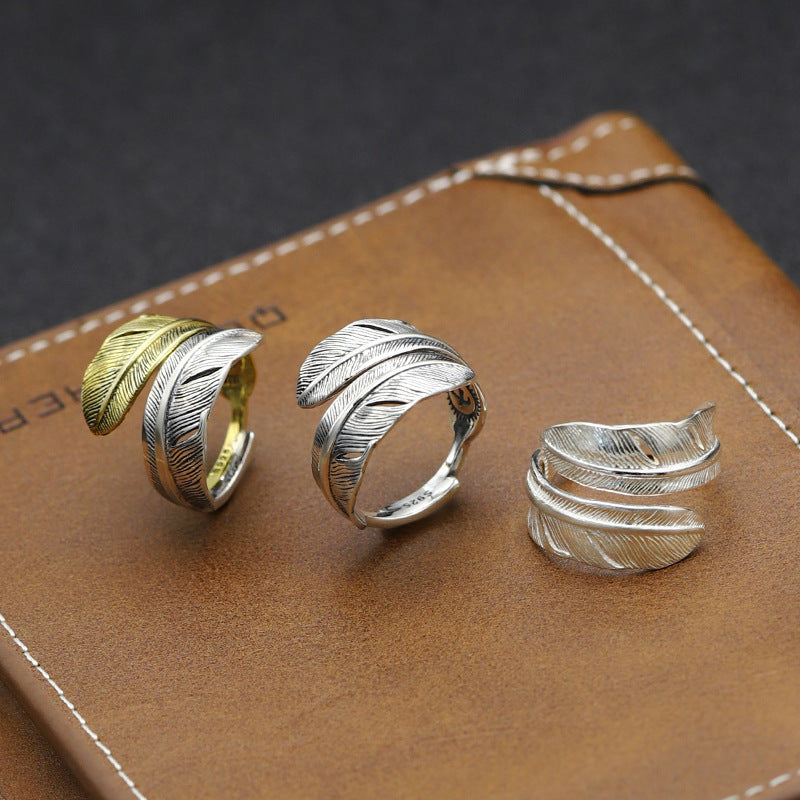 Women's & Men's Hipster Indian Style Feather Vintage Leaf Open Fashion Ring