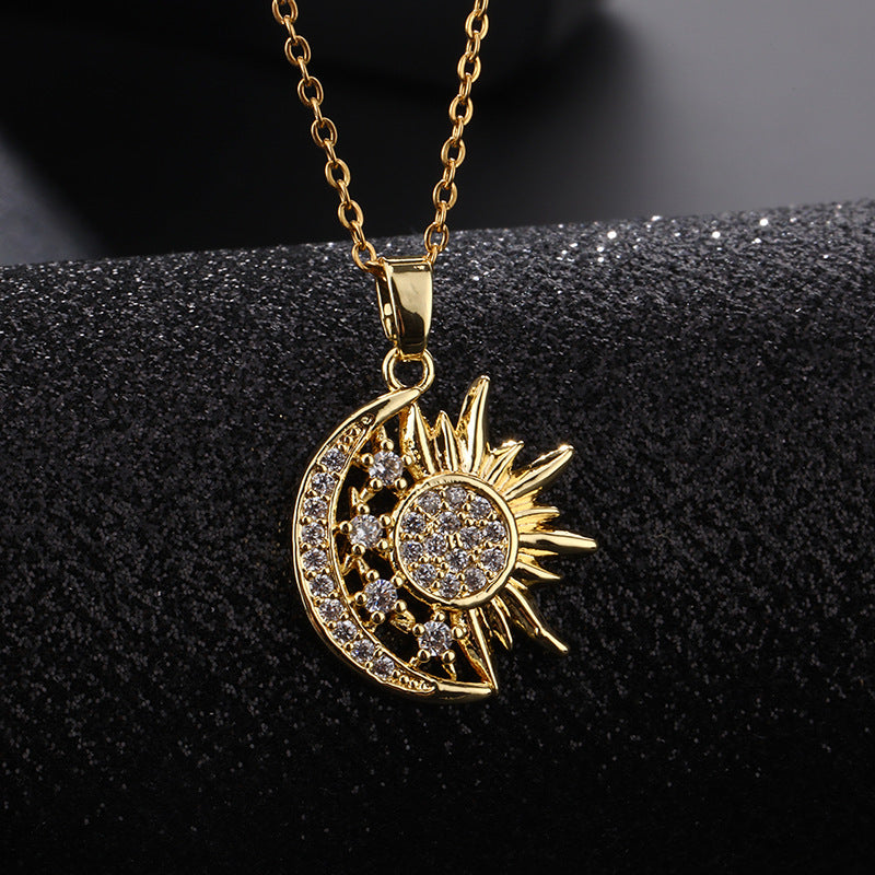 Micro Inlaid Zircon Sun Geometric Pendant Necklaces