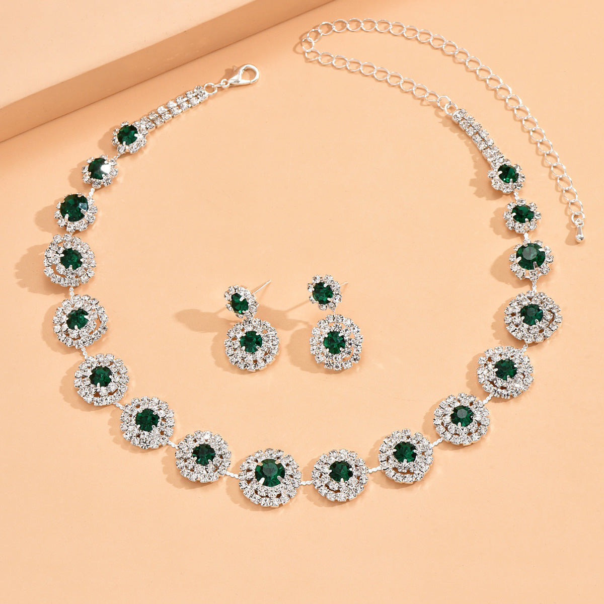 Women's Luxury Wedding Party Round Rhinestone Suit Jewelry Set