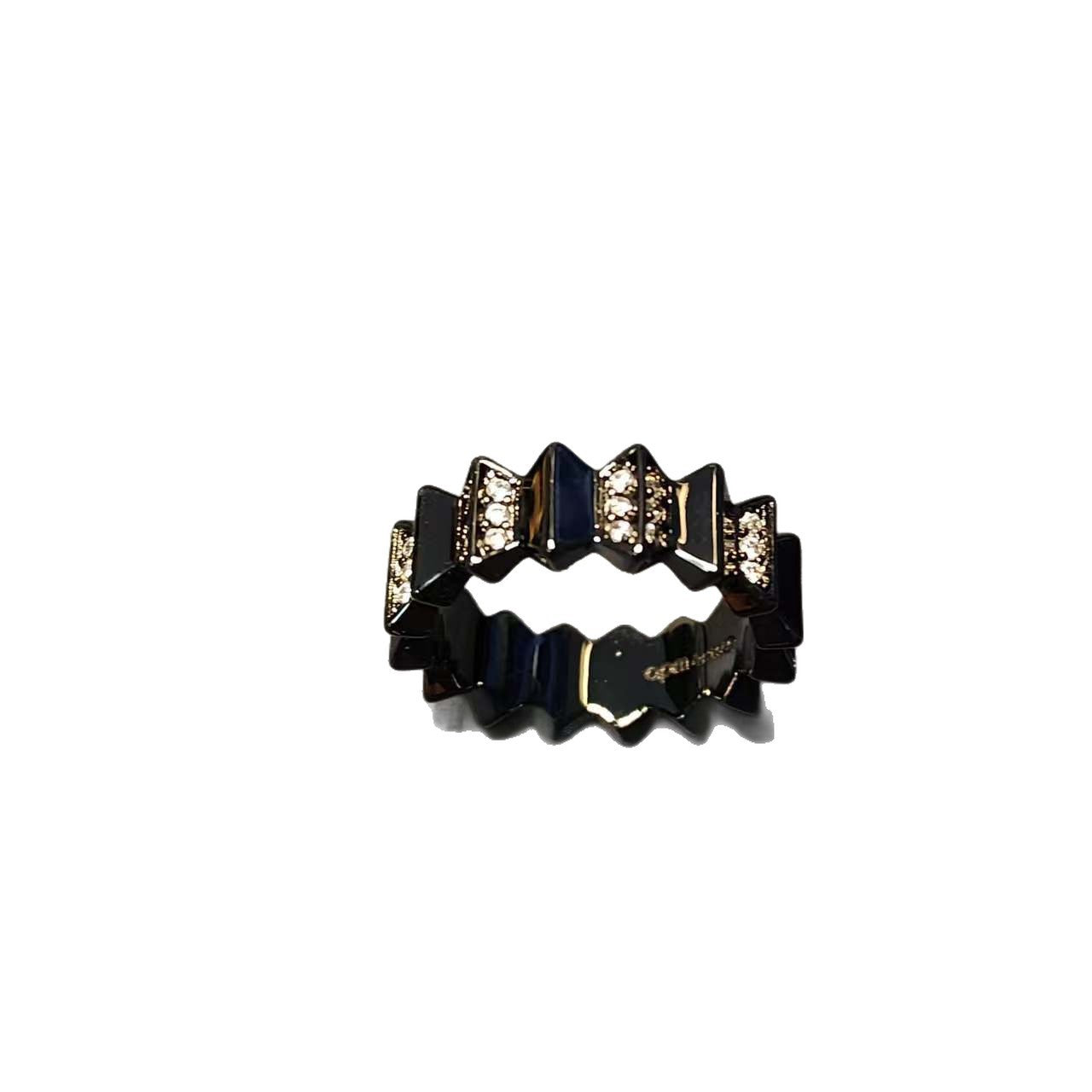 White Diamond Couple Wave Black Gold Rings