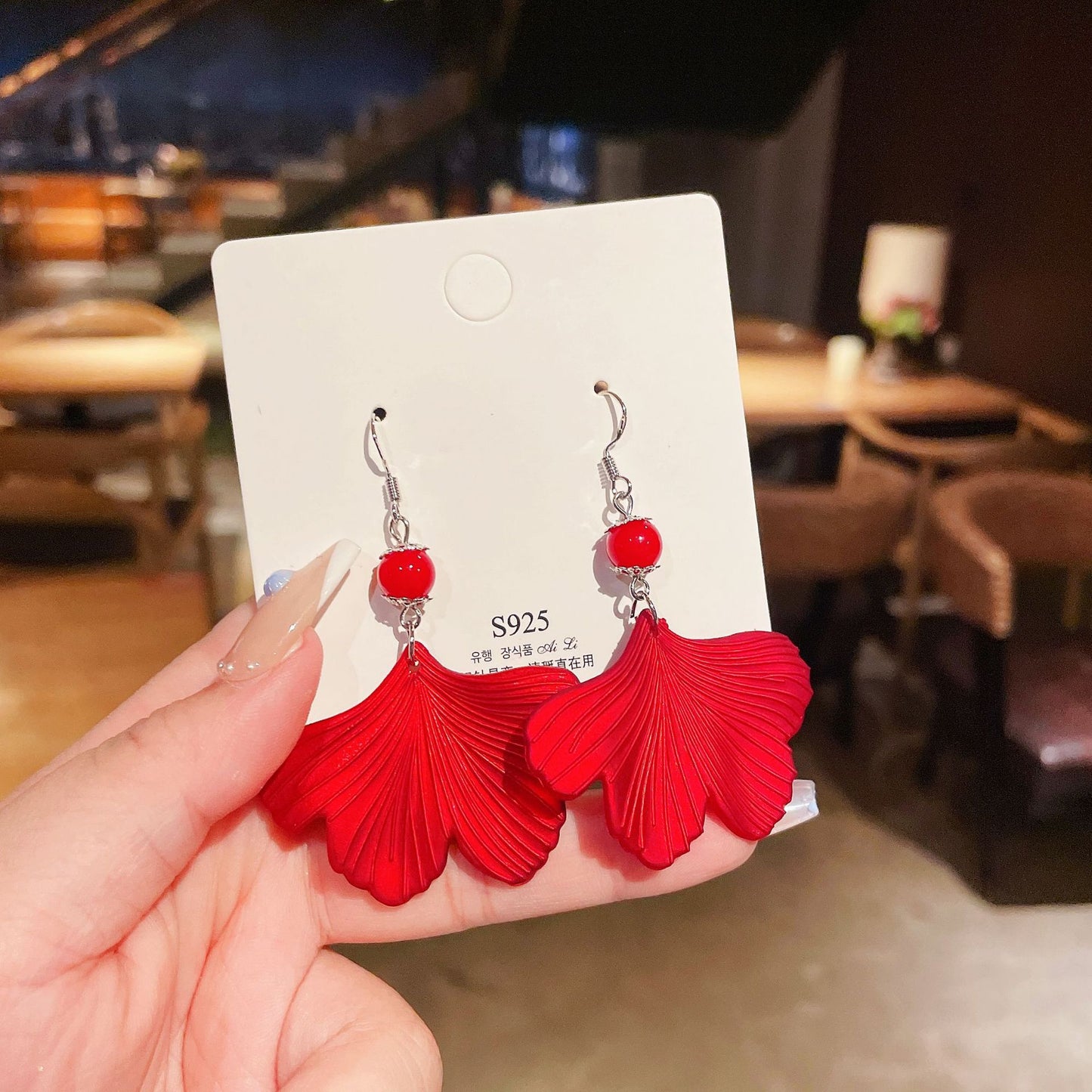 Festive Red Sense Female Fashion Temperament Bright Korean Exaggeration Earrings