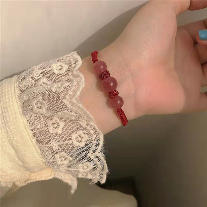 Natural Strawberry Quartz Female Woven Hand Strap Off Single Bracelets