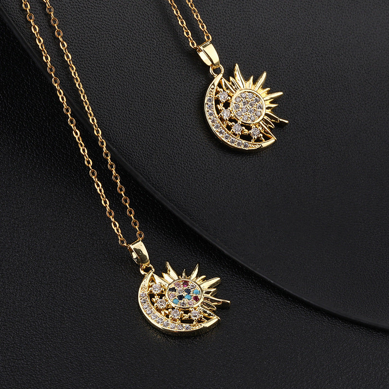 Micro Inlaid Zircon Sun Geometric Pendant Necklaces