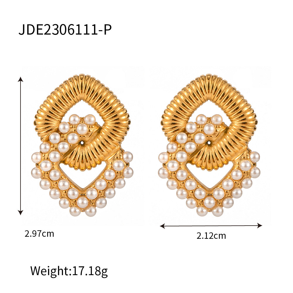 Trendy Gold Stainless Steel Inlaid Zircon Earrings