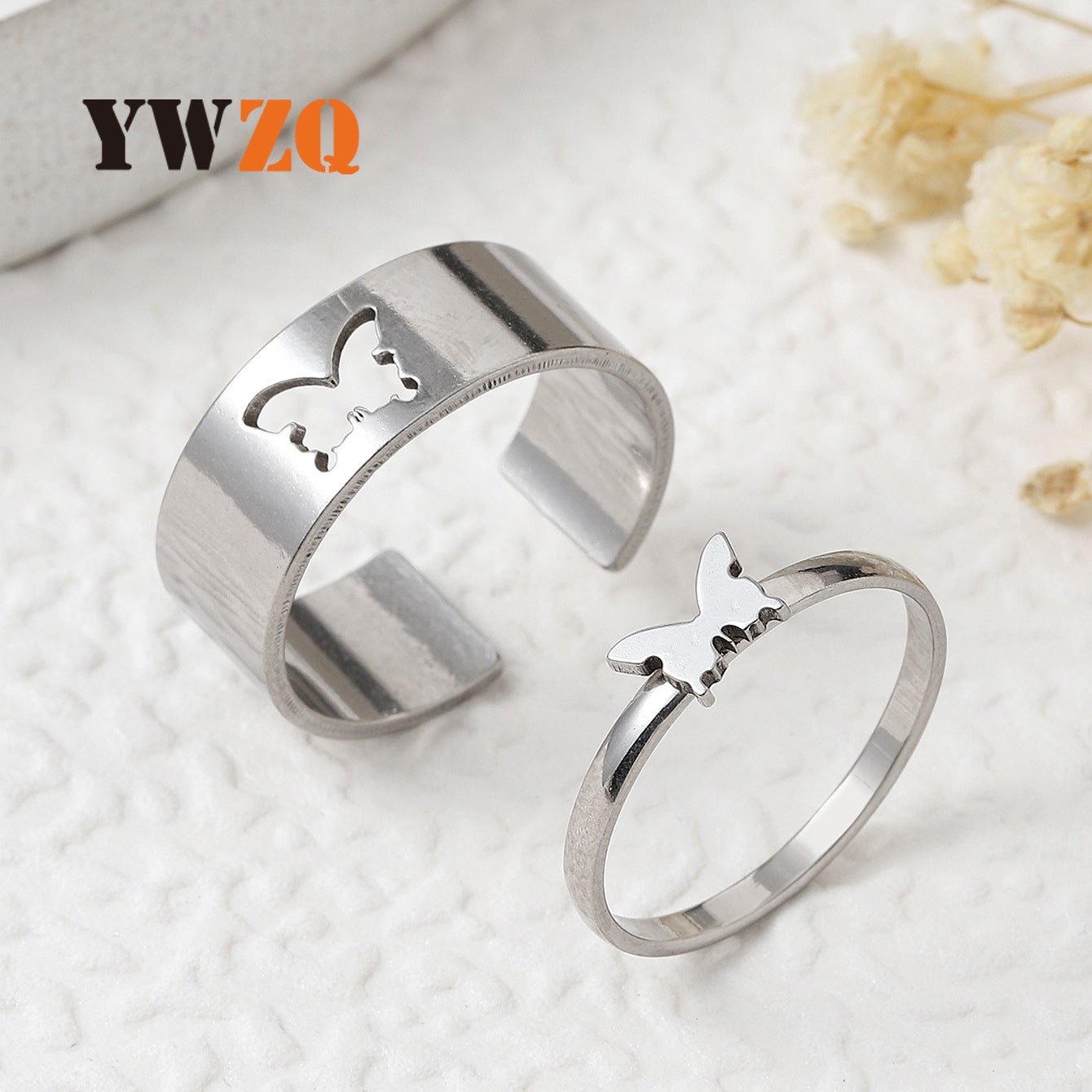 Women's Personality Couple Love Butterfly Peach Heart Suit Rings