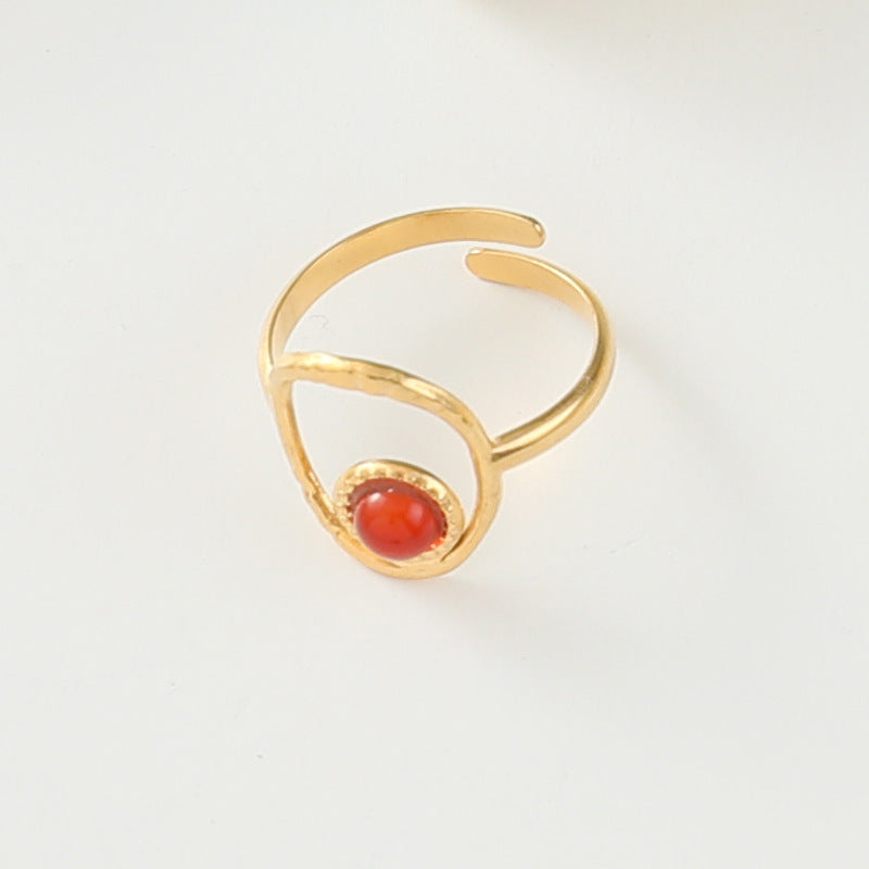 Stainless Steel Ladies Natural Stone Turquoise Shank Retro Ring