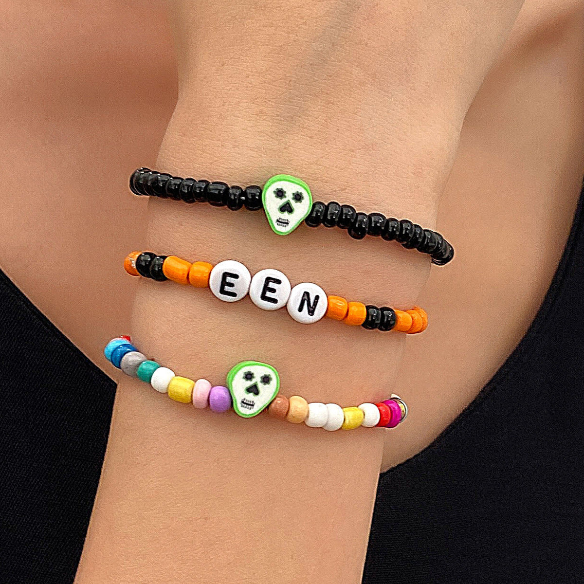 Costume de perles avec lettres anglaises d'Halloween, bracelets fantômes bohème