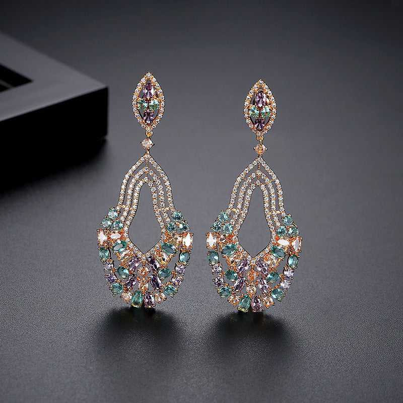 Exaggerated Female Copper Studded With Zircon Earrings