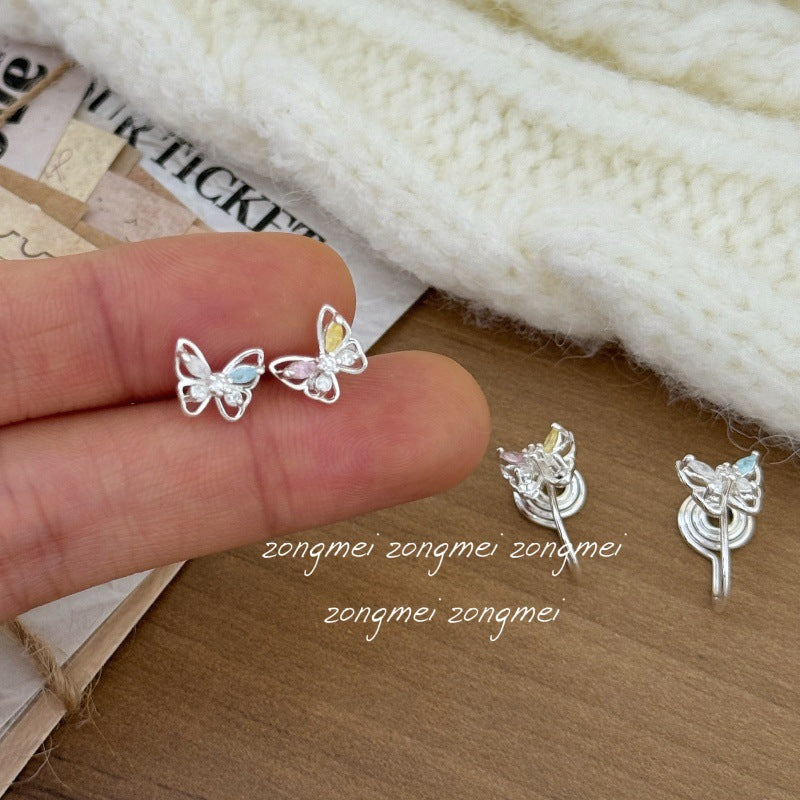 Super Cute Inlaid Color Zirconium Butterfly Small Mini Delicate Mosquito Ear Clip