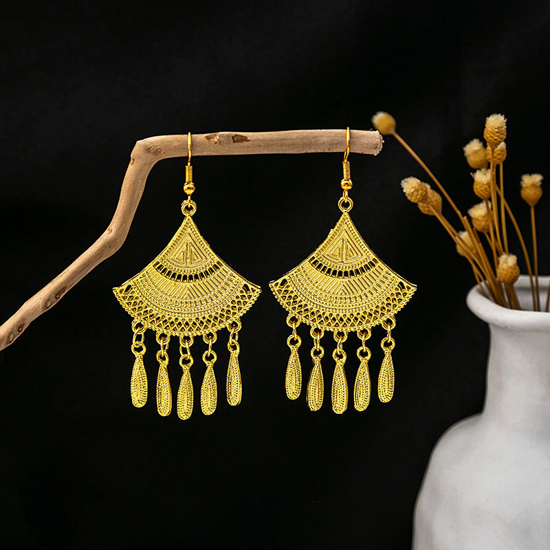 Style Peacock Golden Bell Tassel Bohemian Earrings