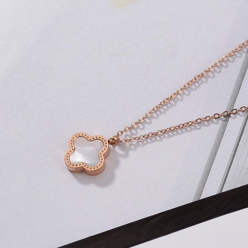 Clover Female Titanium Steel Double-sided Clavicle Necklaces