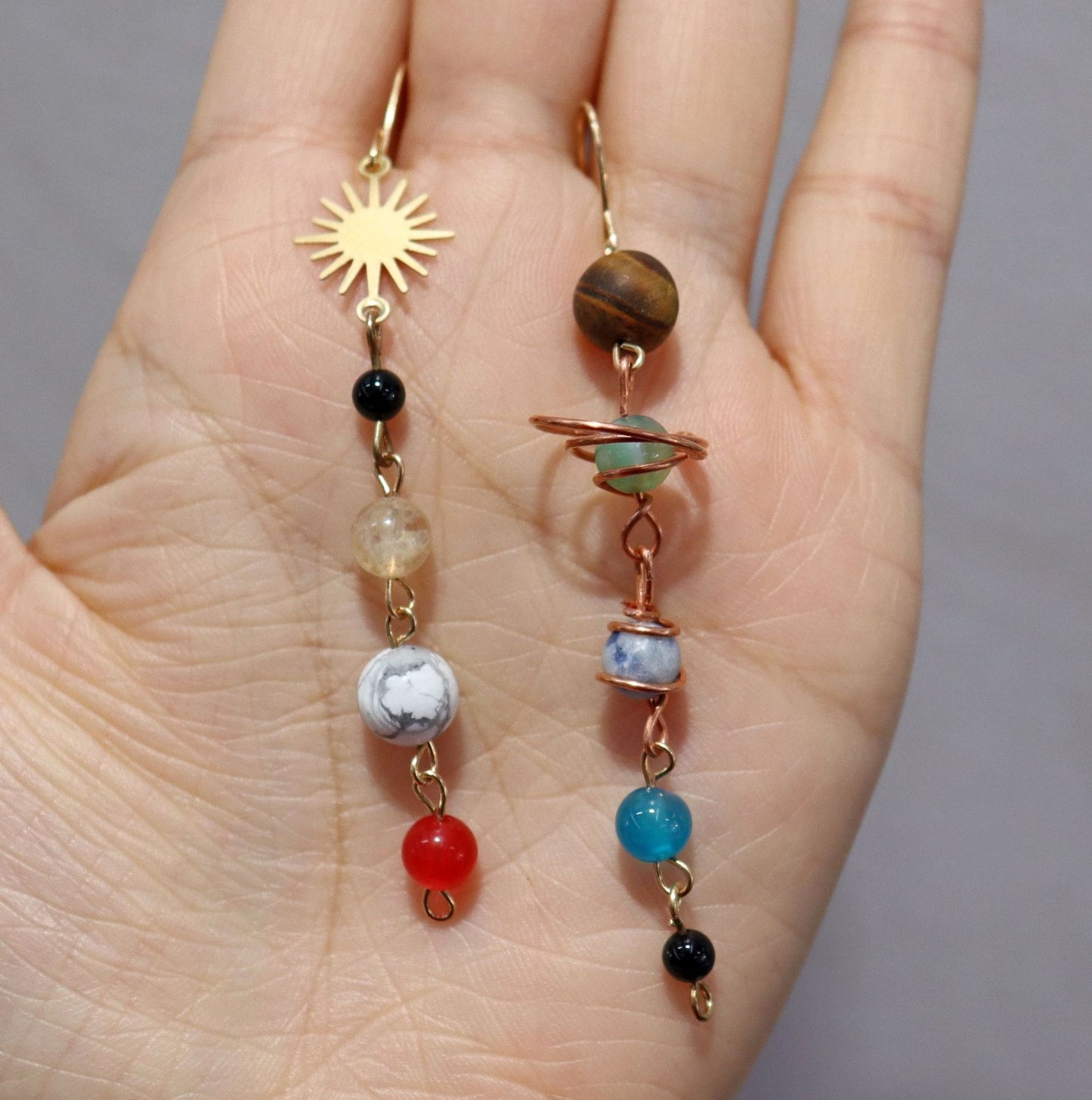Handmade Natural Beads Earth Saturn Universe Sun Ear Rings