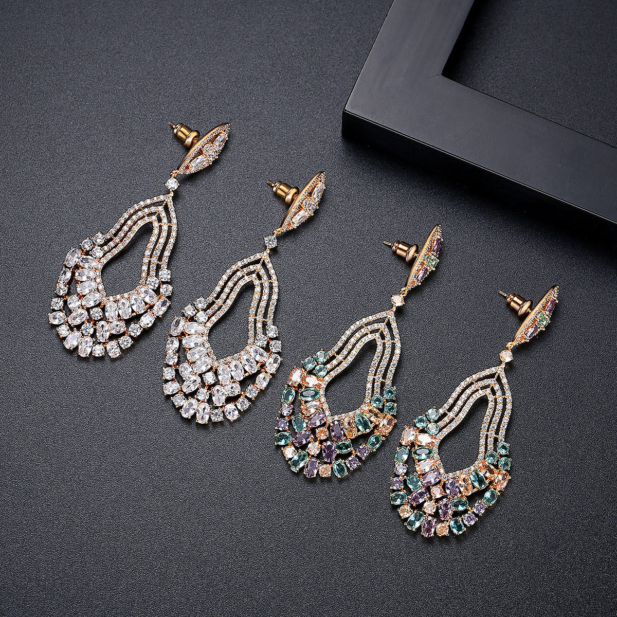 Exaggerated Female Copper Studded With Zircon Earrings