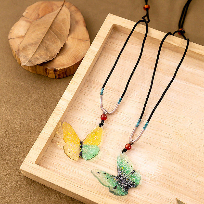 Women's Chinese Ethnic Style Butterfly Vintage Ceramic Flower Bell Necklaces