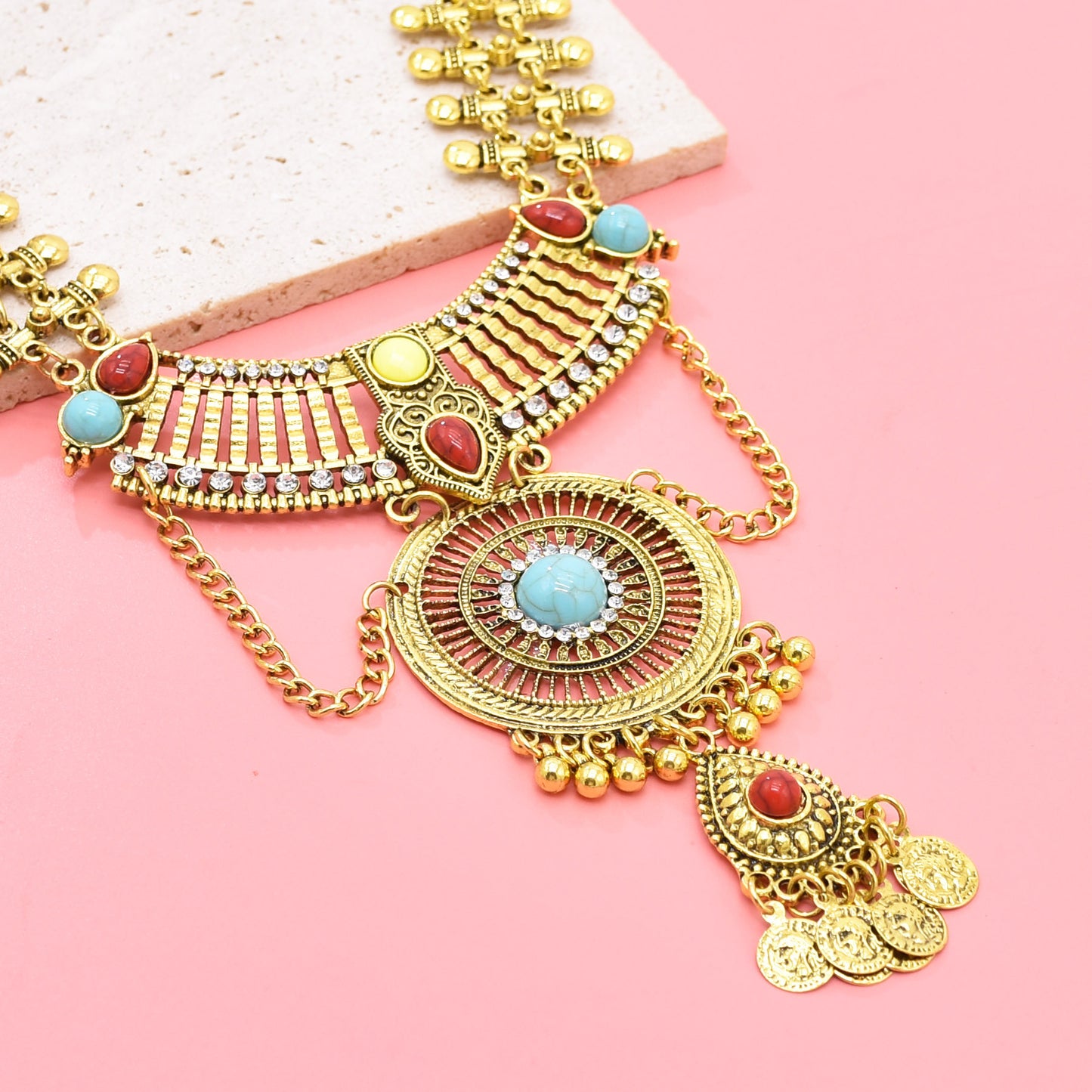 Rhinestone Tophus Suit Ethnic Style Round Jewelry Set