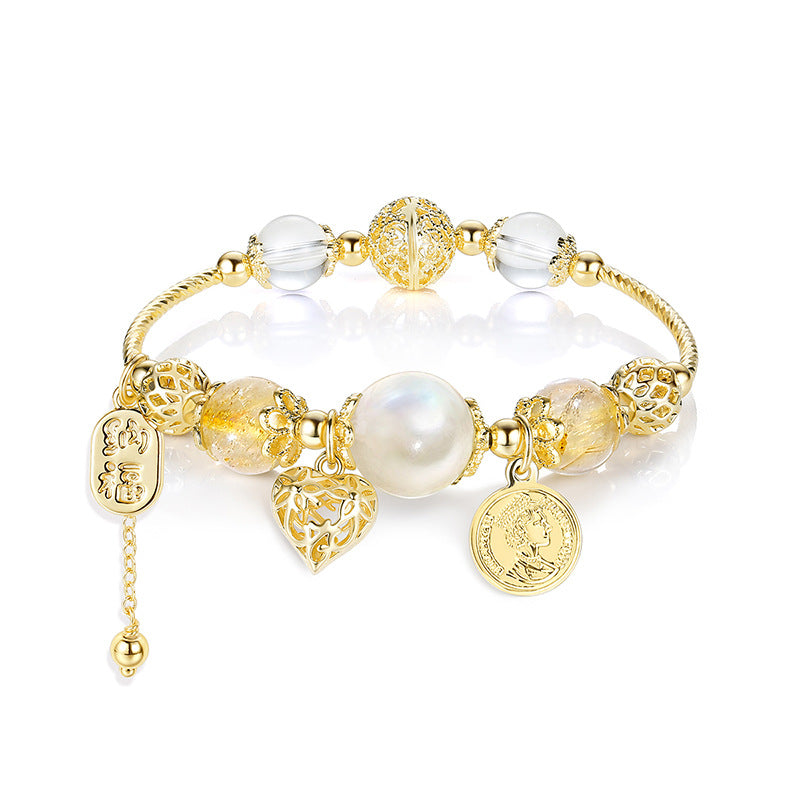 Mélange et bracelets romantiques en cristal doux et transparent pour femmes, cœur de pêche