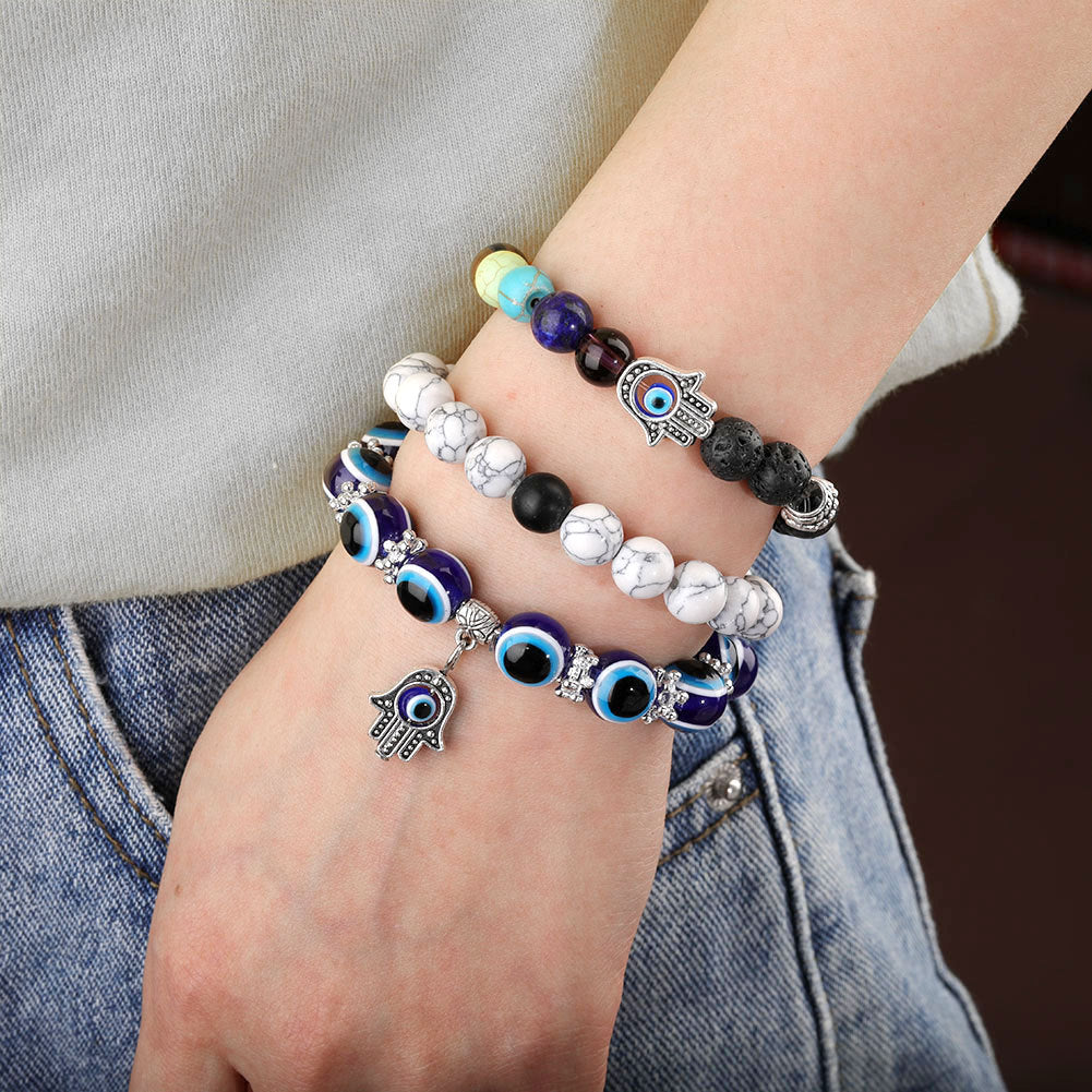Women's Retro Simple Volcanic Rock Palm Eyes White-barked Bracelets