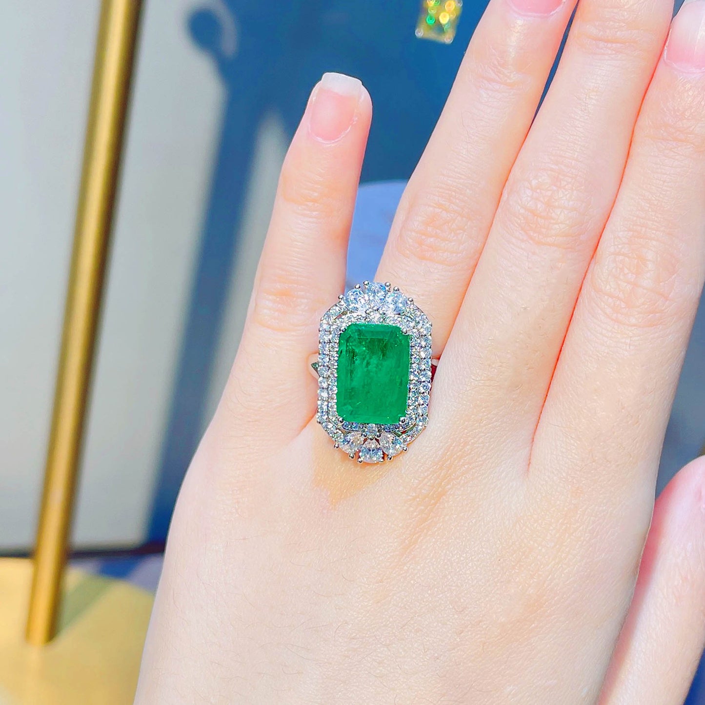 Cotton Emerald Luxury Full Diamond Colored Rings