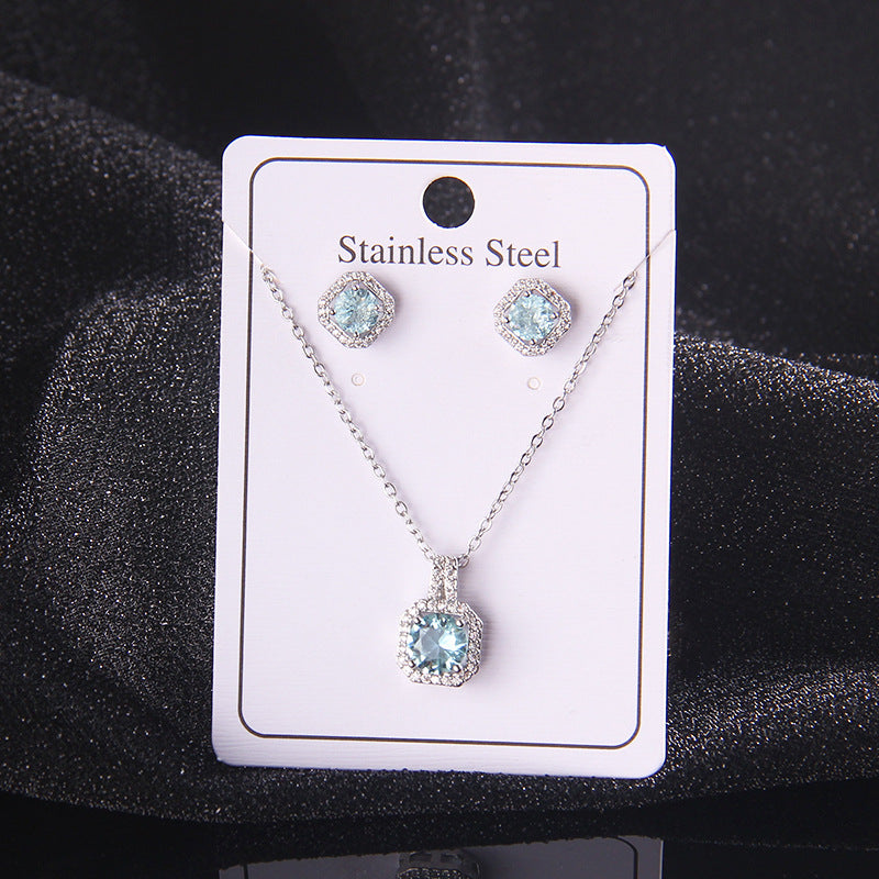 Zircon Crystal Square Diamond Full Perfume Bottle Female Jewelry Set