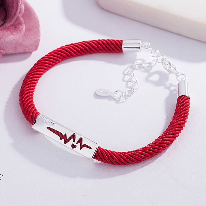 Wind Simple Ecg Woven Black And Red Rope Bracelets