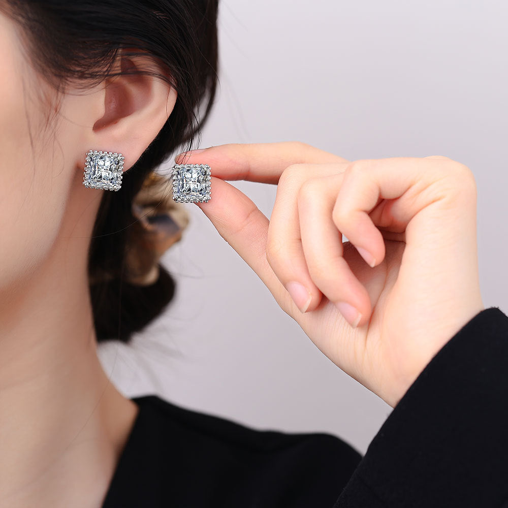 Square Zircon Delicate Light Luxury Hollow Carved Sugar Earrings