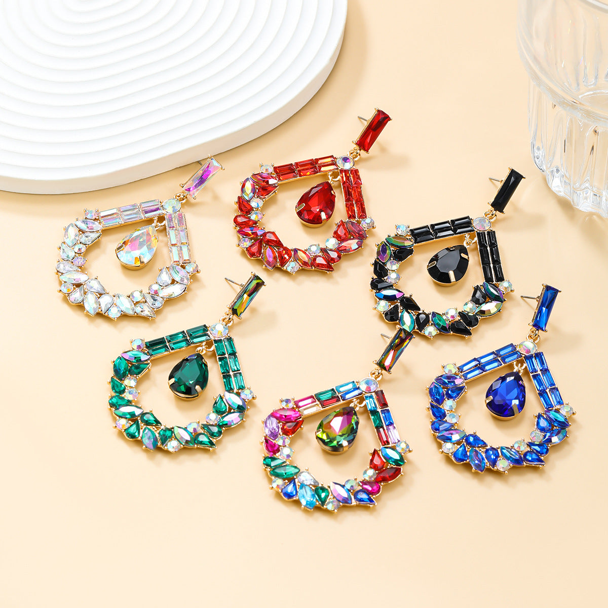 Colorful Crystals Drop-shaped Female Bohemian Style Earrings