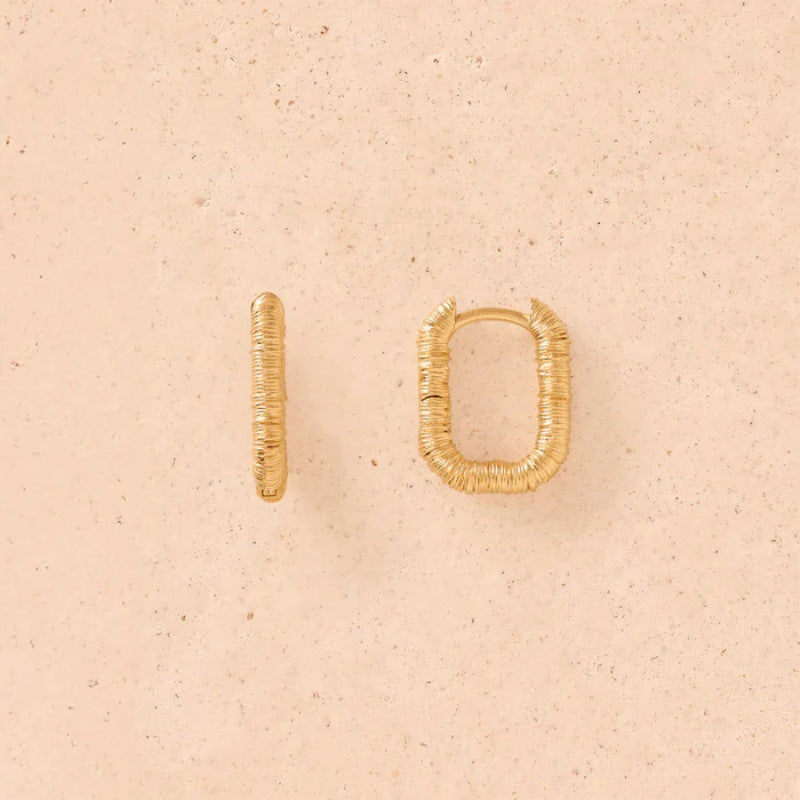Simple Fashion Elegant Unique Horizontal Bar Metal Texture Ear Clip Rings