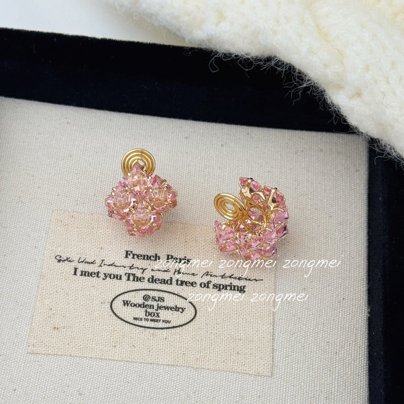 Women's Luxury Square Candy Flash Real Gold Zircon Exquisite Wind Without Ear Clip