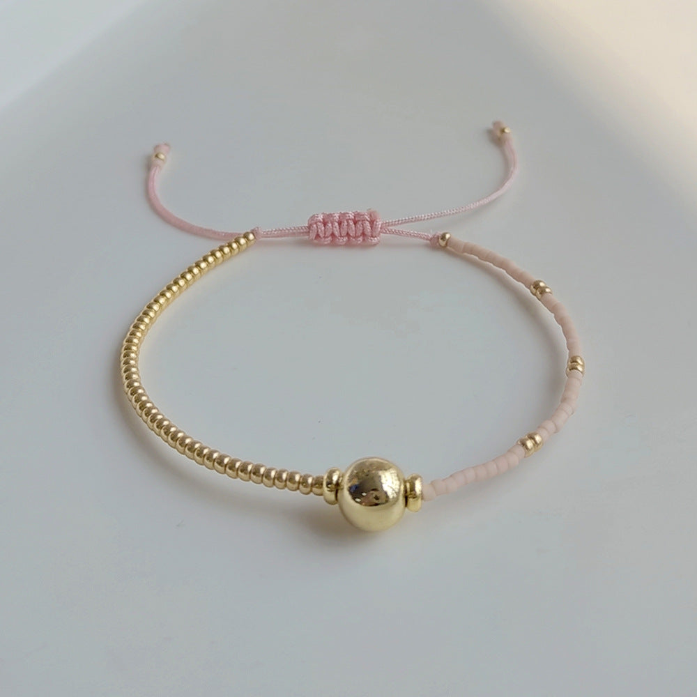 Kleine handgewebte farbige Armbänder für Damen mit zwei Perlen