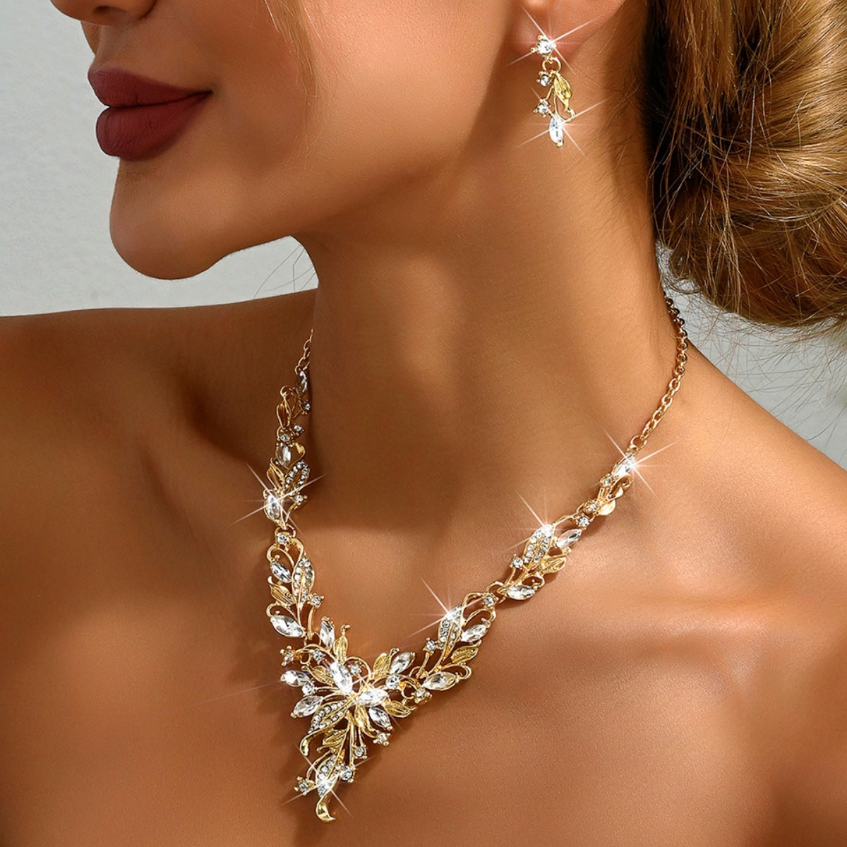 Diamond Water Drop Geometry Light Luxury Minority High Sense Dress Jewelry Set