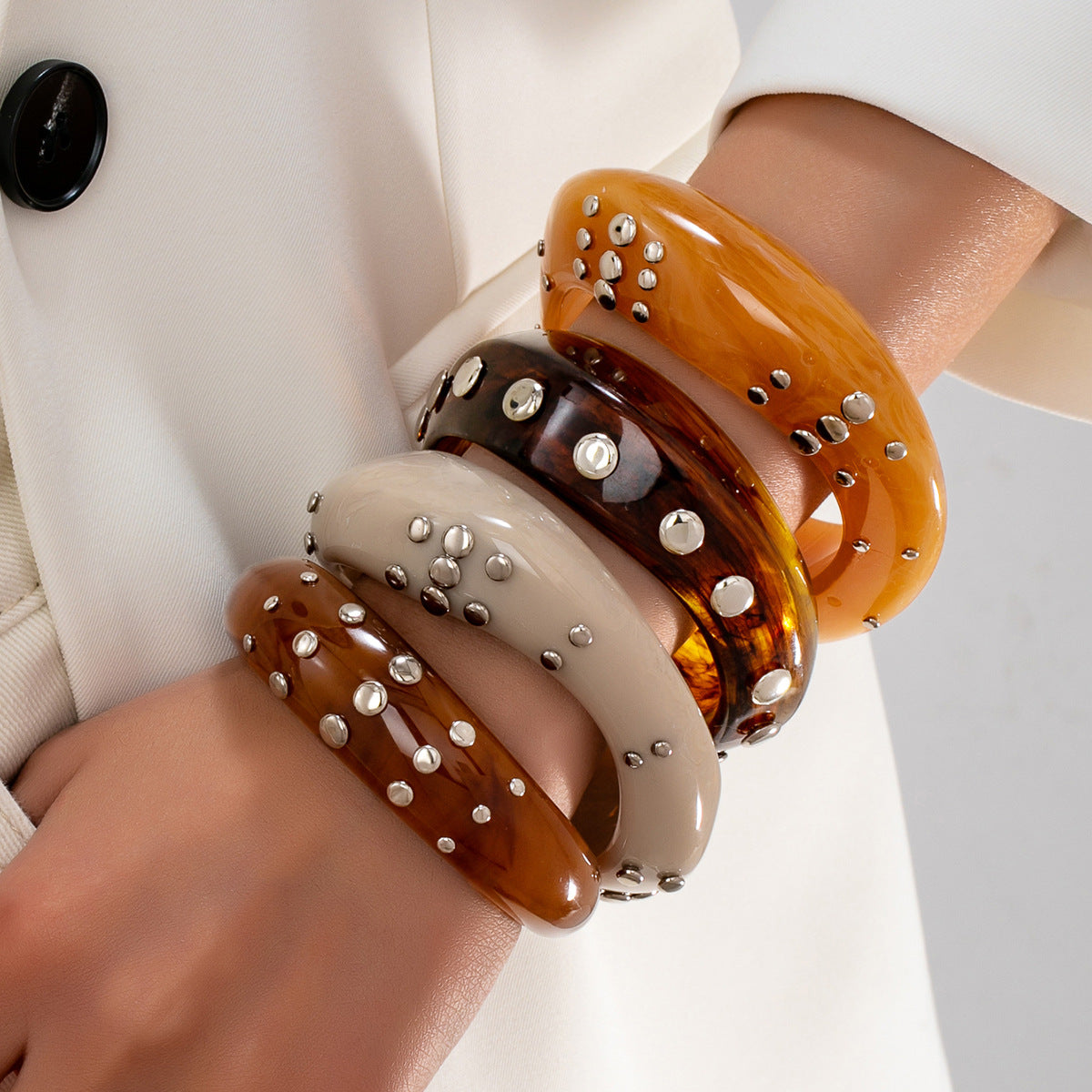 Women's Resin Cufflinks Metal Texture Stackable Everyday Bracelets