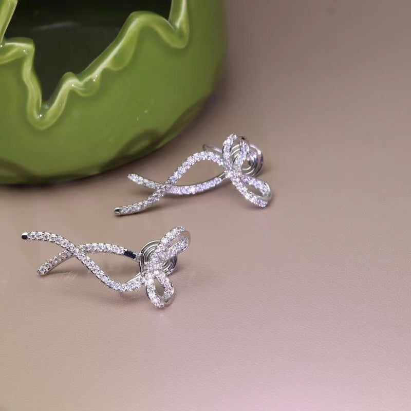 Women's Mosquito Coil Ear Clip Zircon Bow Earrings