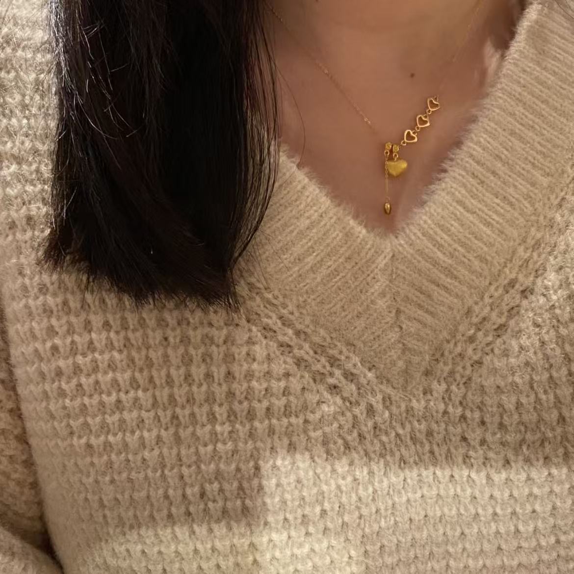 Women's Brushed Hollow Heart Tassel For Light Luxury Minority High-grade Simple Necklace