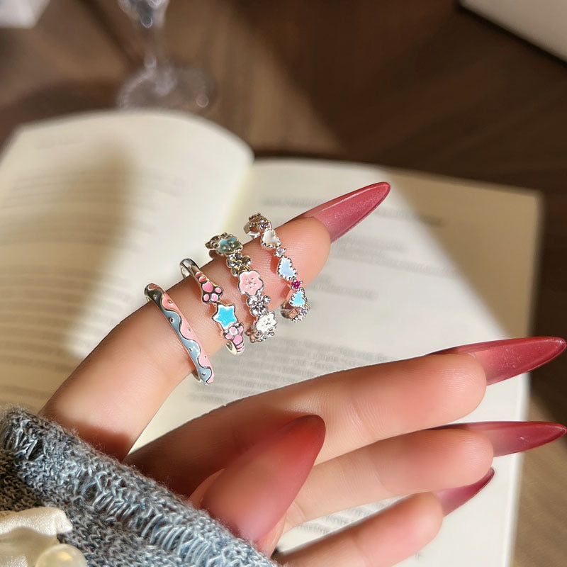 Fresh Macaron Donut Love Heart Flowers Female Niche Bag Simple Rings