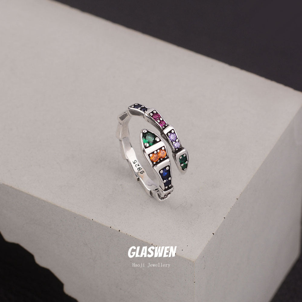 Women's Enamel Rainbow Zircon Vintage Snake For Niche Design Exquisite Rings