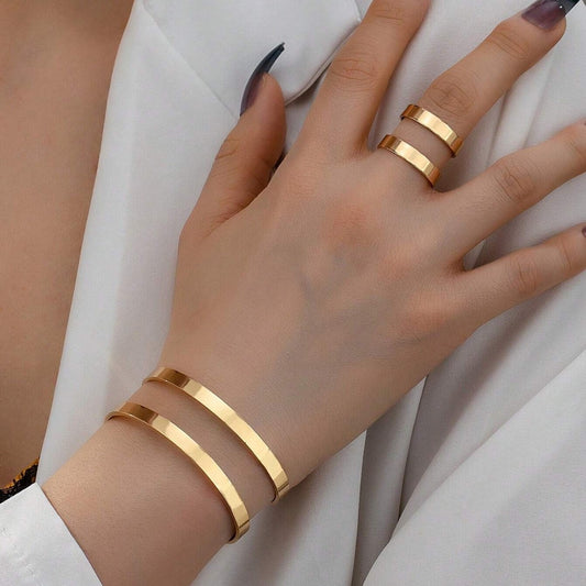 Simple Gold Double Layer Glossy Bangle Sier Open Rings