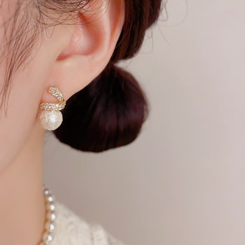 Fashion Simple Gentle Versatile Zircon Cotton Beads Niche Unique Design Earrings