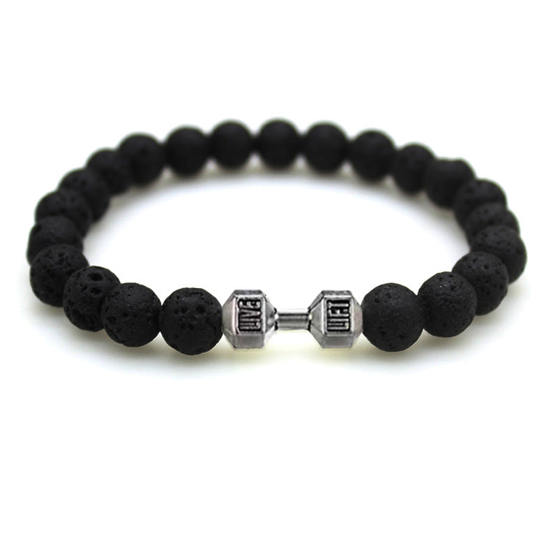 Volcanic Stone Black Matte Alloy Dumbbell Energy Bracelets