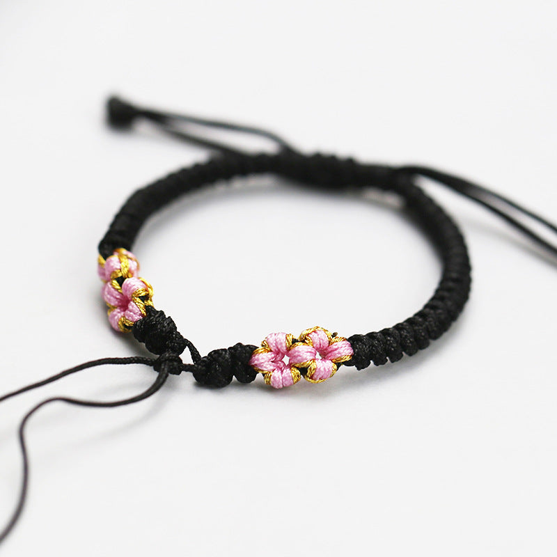 Bracelets en corde tressée avec nœud en fleur de pêche, sangle de transport exquise