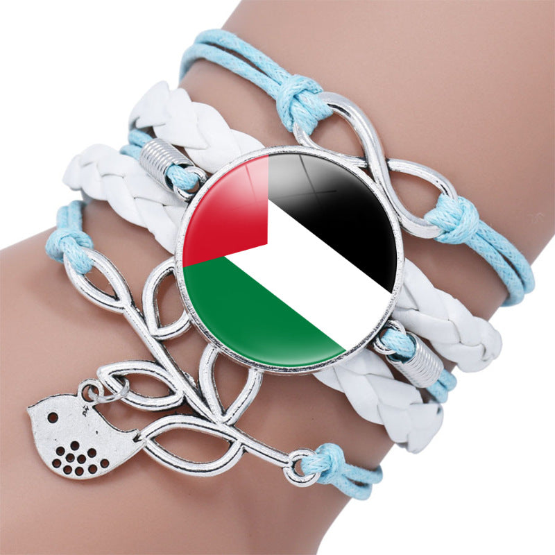 Bracelets infinis en pierre de temps à motif de drapeau palestinien