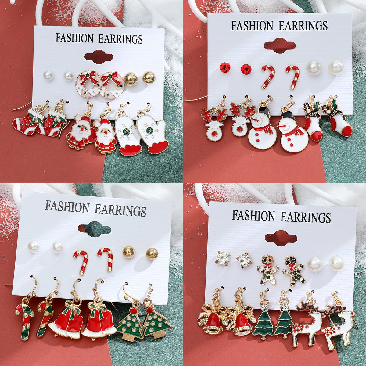 Women's Series Snowflake Bell Combination Suit Cartoon Earrings