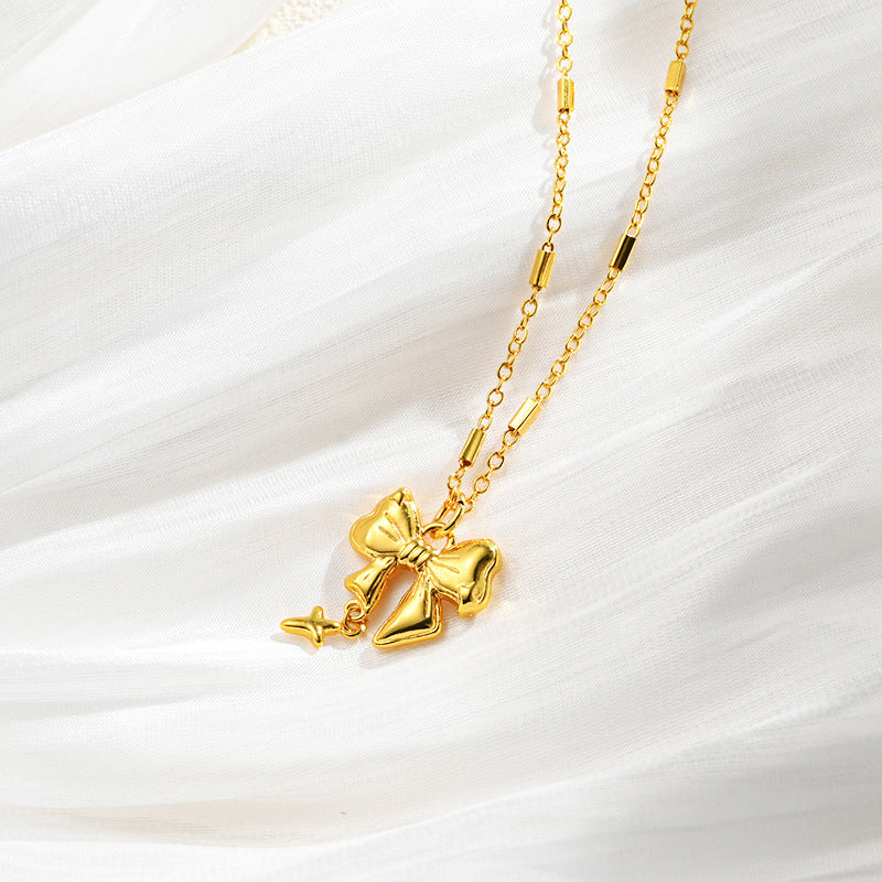 Alluvial Gold Bow Three-dimensional Design Sense Simple Graceful Clavicle Pendants
