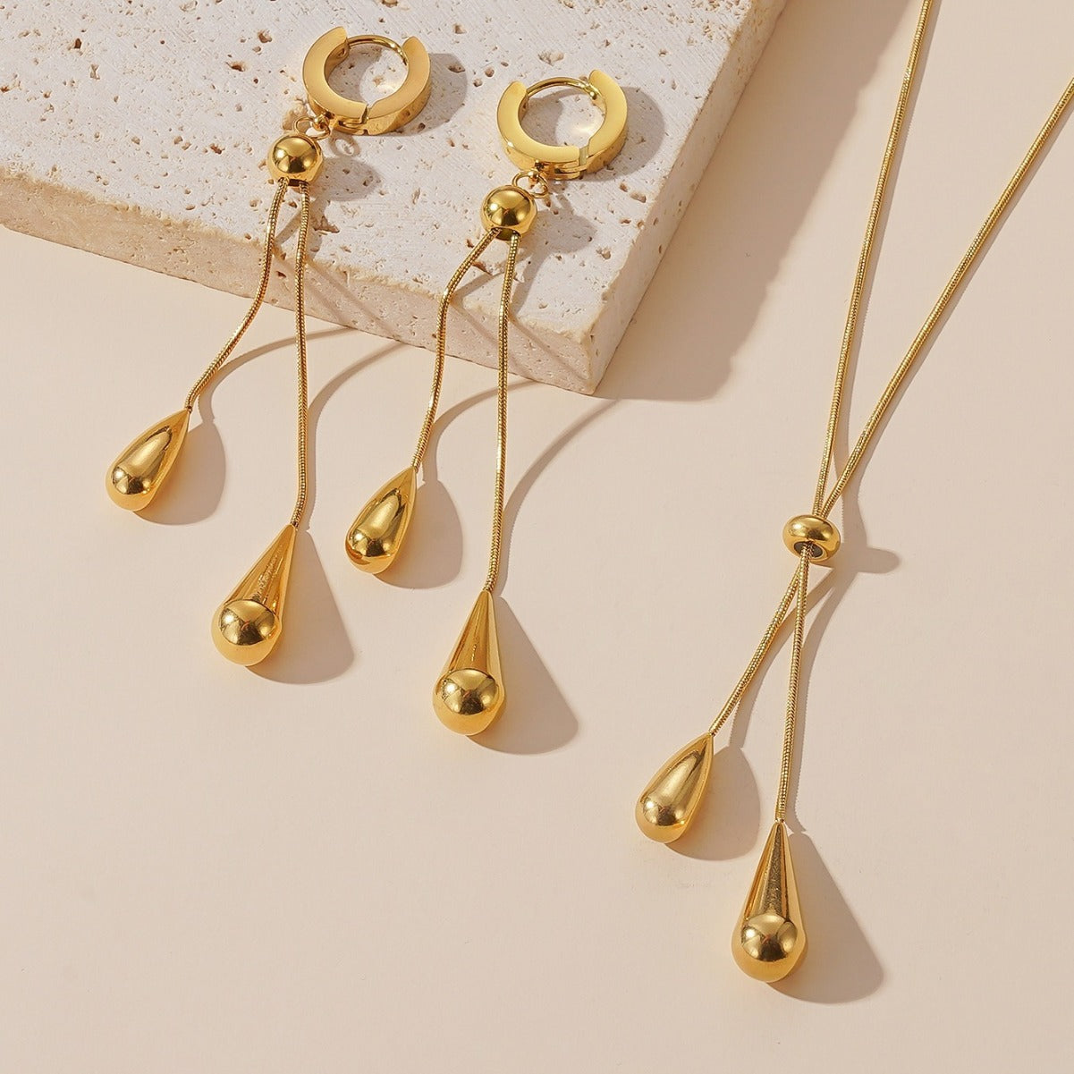 Luxury Water Drop Tassel Fashionable High-grade Titanium Jewelry Set
