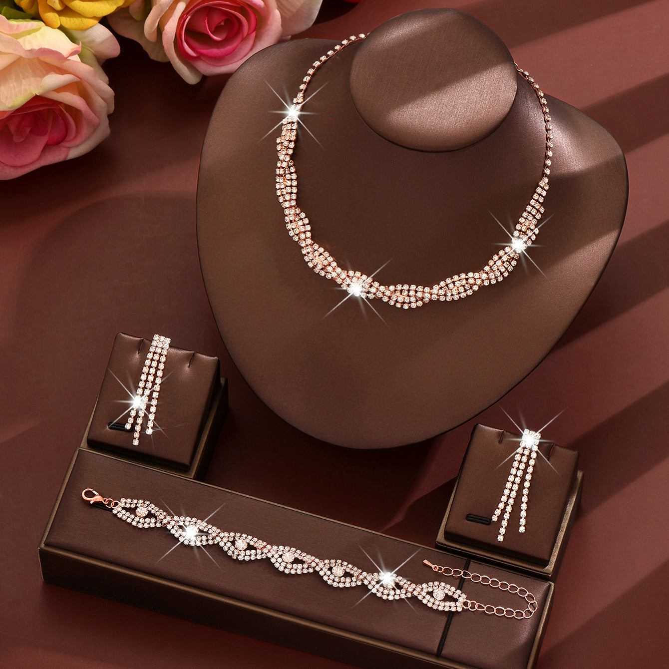 Women's Popular Wedding Dress Bridal Rhinestone Two-piece Jewelry Set