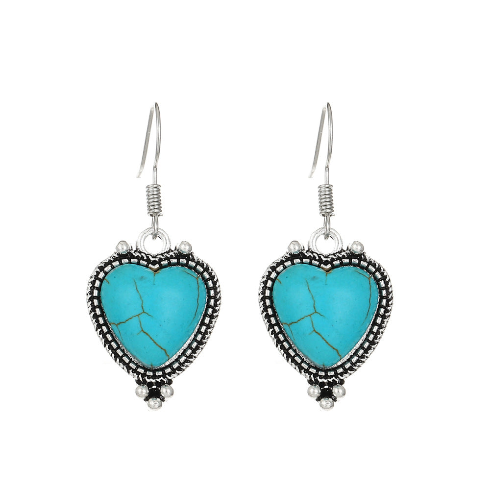 Love Turquoise Alloy Distressed Geometric Moonstone Earrings