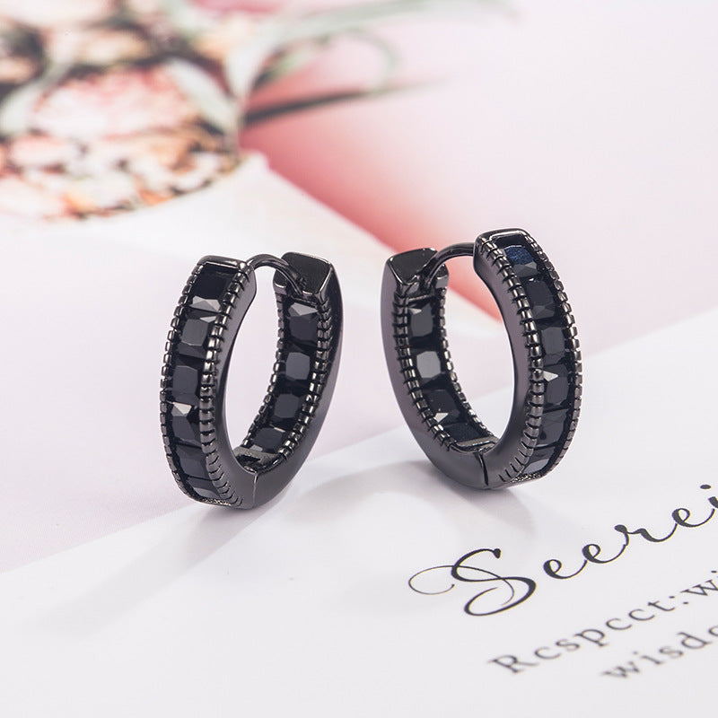 Women's & Men's Classic Zircon Black Clip Street Simple Daily Hip Hop Super Earrings